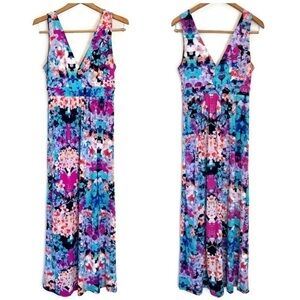 Nicole Miller Floral Multi-Colored Maxi Dress - Size Small